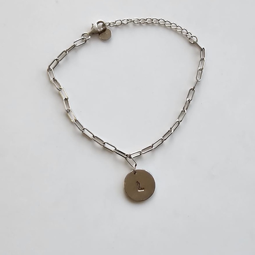 925 Sterling Silver Chain Bracelet with Initial L Pendant
